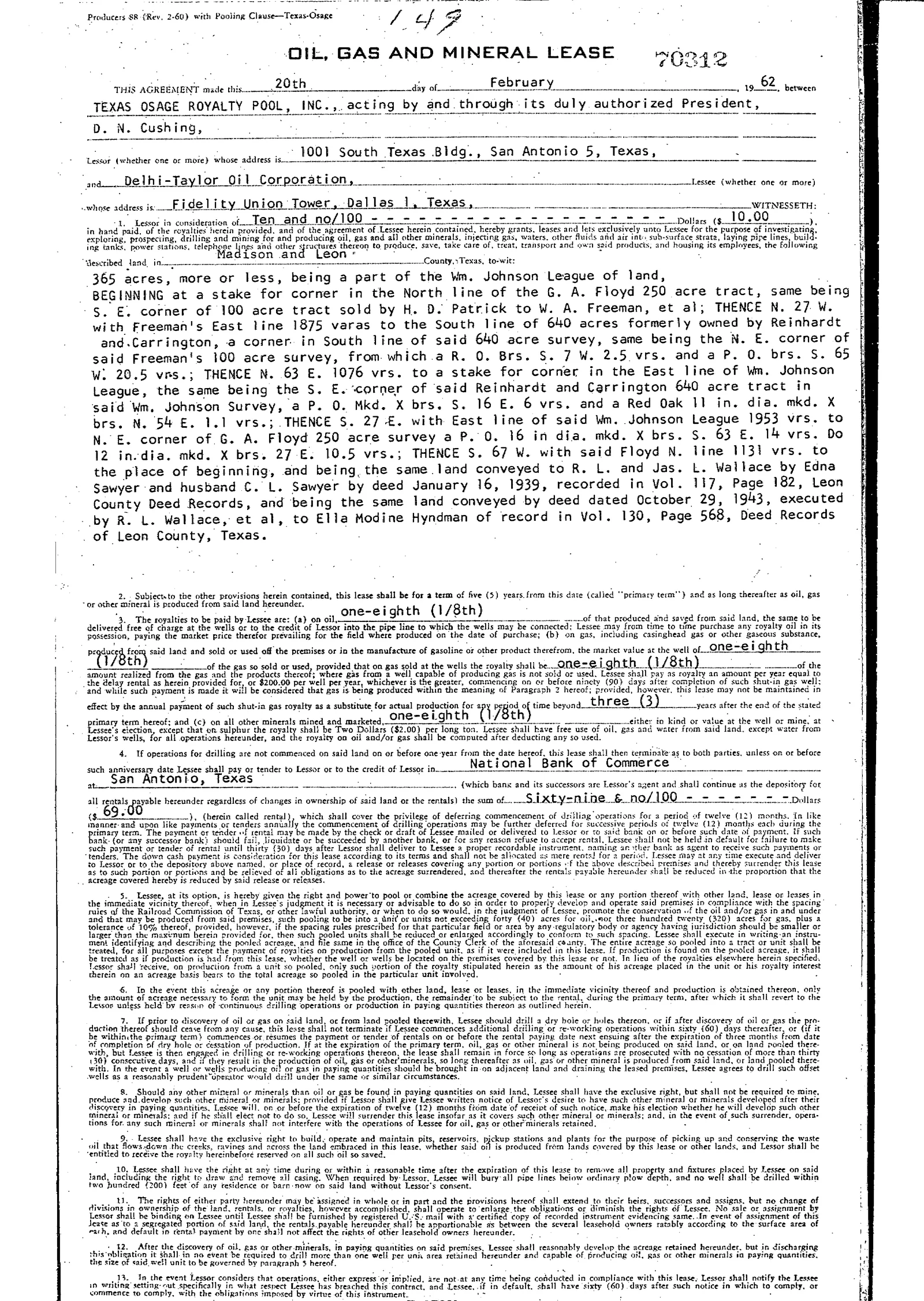 Texas Osage Royalty Pool Inc. - Recorded Oil & Gas Lease (Vol. 288, Page 675)